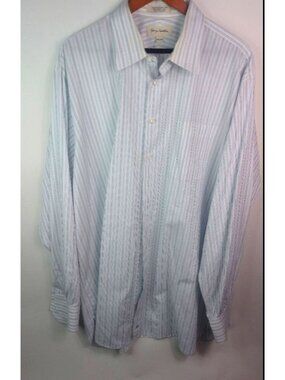 JOHN W. NORDSTROM Mens Blue Stripe Shirt 18.5 38